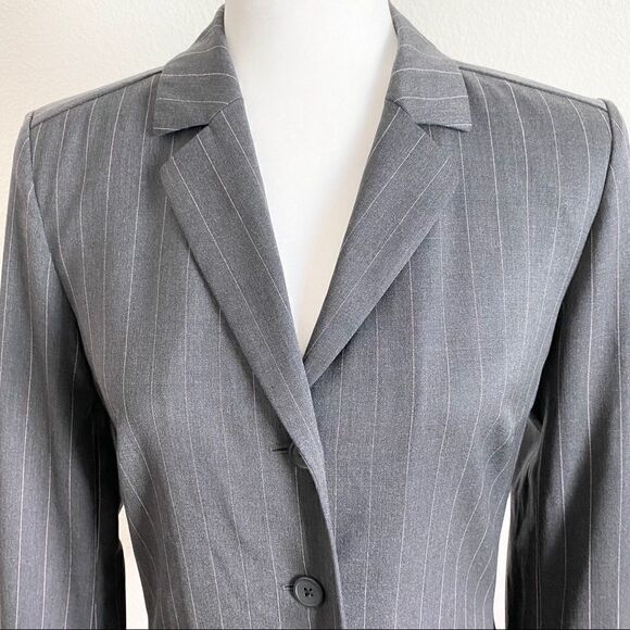 Escada Gray Stripe Linen Blazer Jacket Women’s 34 XS Business Formal Classic - Picture 2 of 9